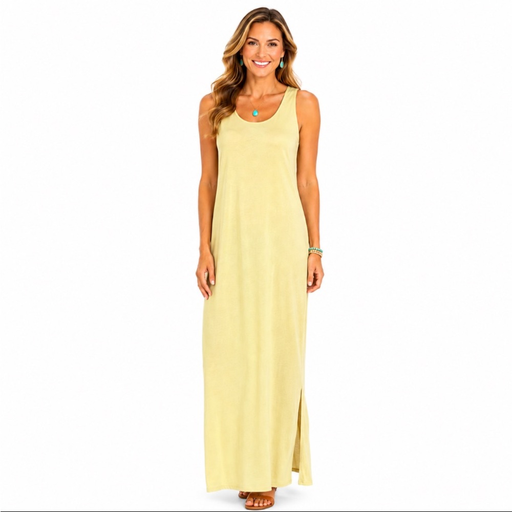 AUGUST MAX WOMAN Stretch Sleeveless Light Yellow Maxi Dress Size X